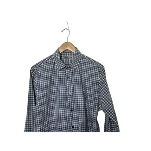 Express Fitted Gray & Blue Check Print Long Sleeve Button-Down Shirt Men's Large - Picture 2 of 6